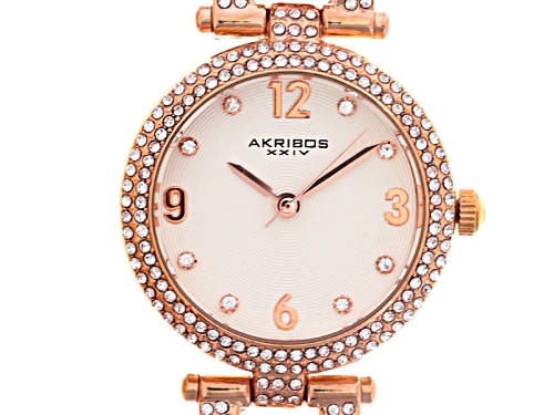 Akribos Ladies White Crystal Rose Tone Watch Set Of 2