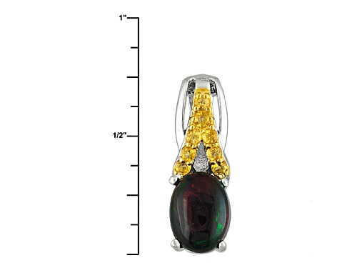 .64ct Oval Cabochon Black Ethiopian Opal And .09ctw Round Citrine Silver Pendant With Chain