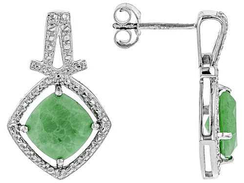 8mm & 14mm Square Cushion Chrysoprase Rhodium Over Silver Earrings & Pendant w/Chain Set