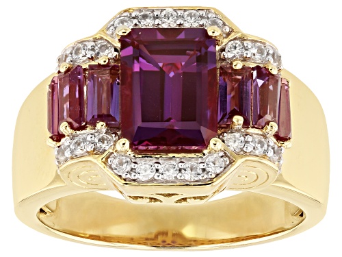 2.56ctw Lab Created Alexandrite With .30ctw White Zircon 18k Gold Over Sterling Silver Ring - Size 7