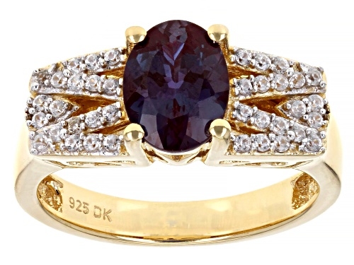 1.23ct Color Change Lab Alexandrite & 0.26ctw White Zircon 18K Yellow Gold Over Silver Ring - Size 8