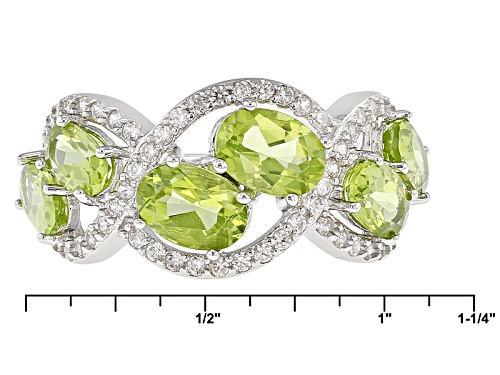 3.68ctw Oval Manchurian Peridot™ With .77ctw Round White Zircon Sterling Silver Ring - Size 6