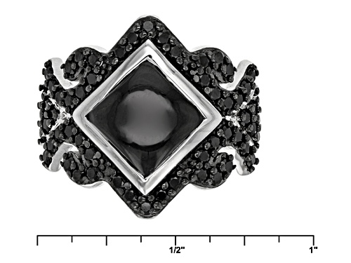 4.01ctw Square Cabochon And Round Black Spinel Sterling Silver Ring - Size 7