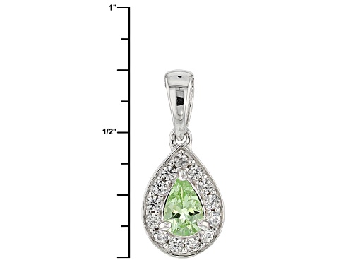 .29ct Pear Shape Mint Tsavorite With .22ctw Round White Zircon Sterling Silver Pendant With Chain