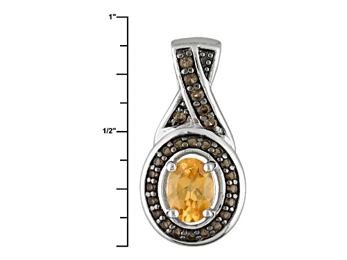 .76ct Oval Imperial Hessonite™ With .11ctw Round Smoky Quartz Silver Pendant With Chain