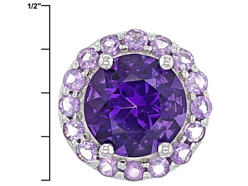 1.00ct Round Uruguayan Amethyst And .32ctw Round Zambian Amethyst Sterling Silver Pendant With Chain