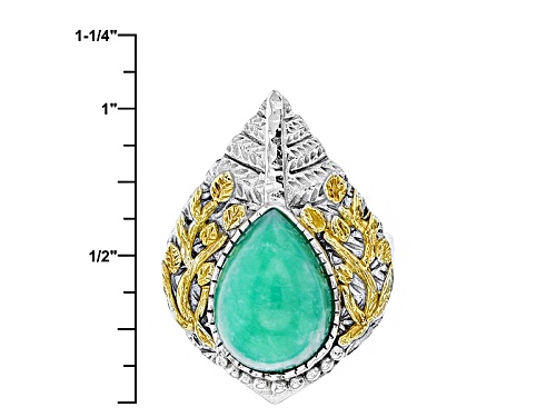 14x10mm Pear Shape Chrysoprase Two-Tone Sterling Silver Ring - Size 5
