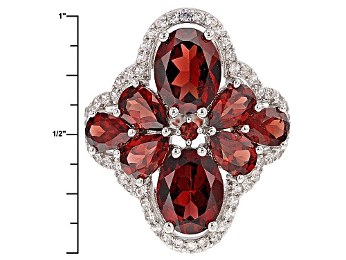 5.98ctw Oval, Pear Shape And Round Vermelho Garnet™ And .88ctw Round White Zircon Silver Ring - Size 5