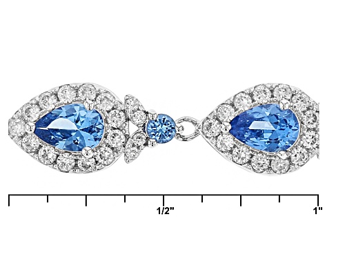 2.13ctw Pear Shape And Round Lab Created Blue Spinel And 1.86ctw Round White Zircon Silver Bracelet - Size 8