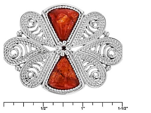 Mixed Shape Cabochon Red Sponge Coral And .09ctw Vermelho™ Garnet Silver Adjustable Bracelet - Size 7.25