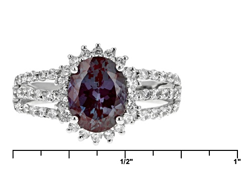 1.83ct Oval Lab Created Color Change Alexandrite And .43ctw Round White Zircon Sterling Silver Ring - Size 12