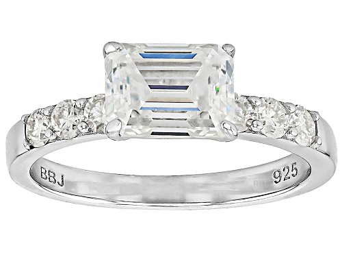 MOISSANITE FIRE® 2.41CTW DEW EMERALD CUT AND ROUND PLATINEVE® RING AND BAND - Size 8