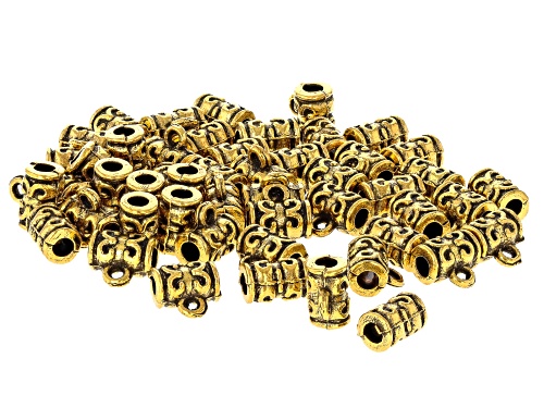 Gold Tone Metal Slider Bail Beads with Clover, Swirl, Flower, Tribal Designs appx 300 Total Pieces