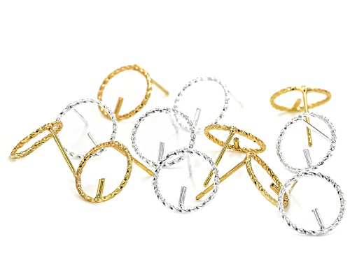 Round Brass Twist & Beaded Texture Frame Earring Component in Gold Tone and Silver Tone