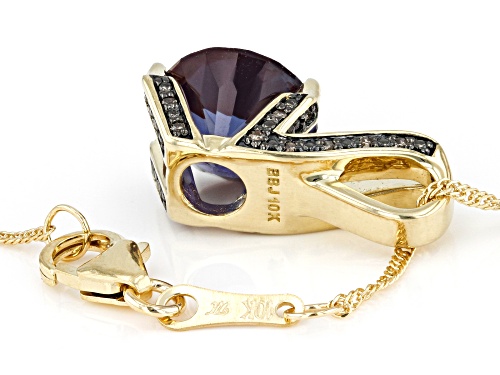 3.15ct Round Lab Alexandrite With 0.08ctw  Diamond Accent 10K Yellow Gold Pendant With Chain