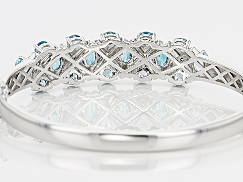 7.22ctw Oval And Round Cambodian Blue Zircon With .51ctw Round White Zircon Silver Bangle Bracelet - Size 8