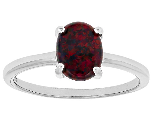 8x6mm Lab Created Multi Color Opal Rhodium Over Sterling Silver Set of 7 Rings with Box - Size 8