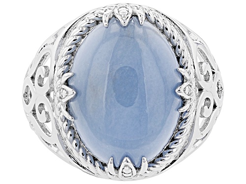 16x12mm Oval Cabochon Angelite Sterling Silver Solitaire Ring - Size 8