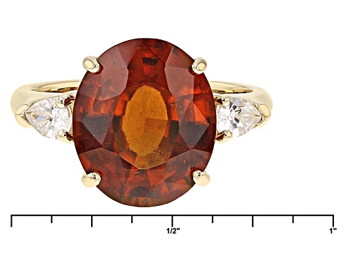 5.50ct Oval Hessonite Garnet And .40ctw Pear Shape White Zircon 10k Yellow Gold Ring - Size 8