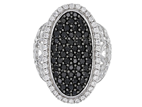 2.90CTW Black Spinel & White Zircon Rhodium Over Silver Ring - Size 5