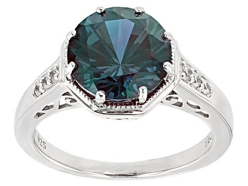3.74ct Round Lab Created Alexandrite With .10ctw Round White Zircon Sterling Silver Ring - Size 11