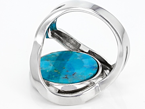 15mm Round Turquoise And 15mm Round  Abalone Shell Rhodium Over Sterling Silver Reversible Ring - Size 7