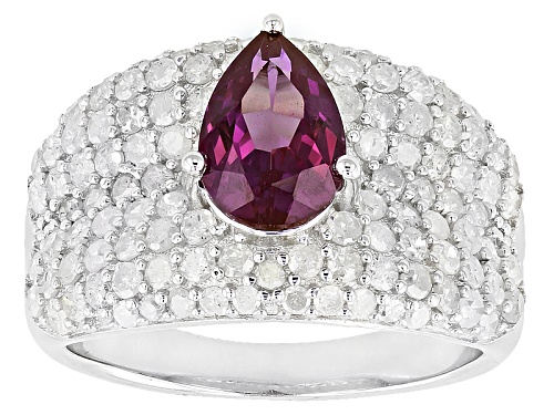1.53ct Pear Shape Lab Created Alexandrite & 1.19ctw Round White Diamond Rhodium Over Silver Ring - Size 9