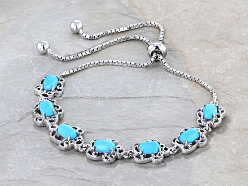6x4mm Rectangular Cushion Cabochon Sleeping Beauty Turquoise Rhodium Over Silver Bolo Bracelet