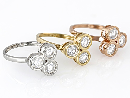 MOISSANITE FIRE® 2.97CTW DEW PLATINEVE® AND 14K YELLOW AND ROSE GOLD OVER SILVER  SET OF 3 RINGS - Size 6