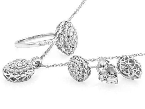 MOISSANITE FIRE® 1.74CTW DEW PLATINEVE® EARRINGS, RING, PENDANT AND CHAIN SET