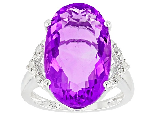 11.05ct Oval Color Change Fluorite With Round Diamond Accent Rhodium Over Silver Ring - Size 6