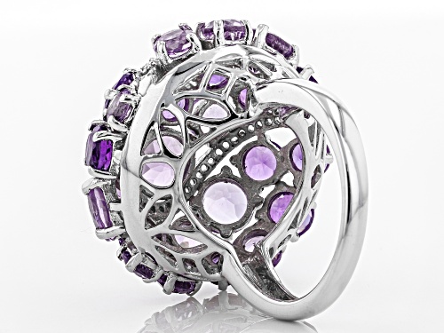 7.93ctw Lavender Amethyst & African Amethyst, .19ctw Topaz Rhodium Over Silver Dome Ring - Size 7