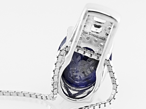 5.00ct Blue Sapphire with 0.38ctw White Topaz & White Zircon Rhodium Over Silver Pendant with Chain