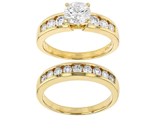 MOISSANITE FIRE(R) 2.38CTW DEW ROUND 14K YELLOW GOLD OVER SILVER RING WITH BAND - Size 6