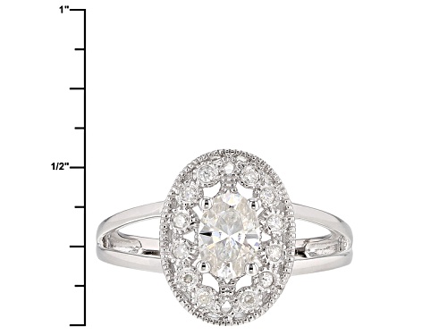 Moissanite Fire® 1.02ctw Dew Oval Cut And Round Platineve™ Ring - Size 11