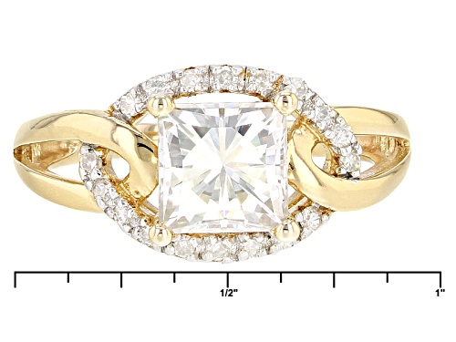 Moissanite Fire® 2.28ctw Dew Square Brilliant and Round 14k Yellow Gold Over Sterling Silver Ring - Size 9
