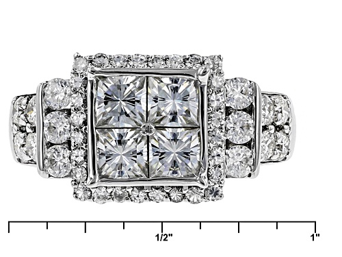 Moissanite Fire® 2.68ctw Dew Square Brilliant And Round Platineve® Ring - Size 7