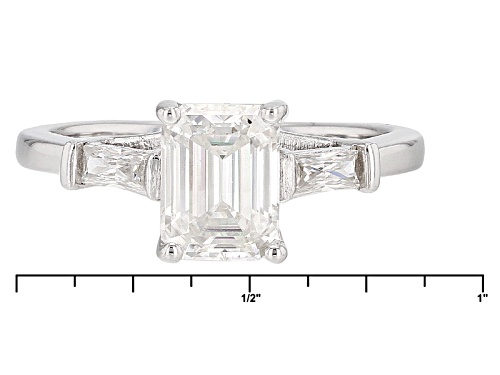 Moissanite Fire® 1.93ctw Dew Emerald Cut And Baguette Platineve® Ring - Size 9