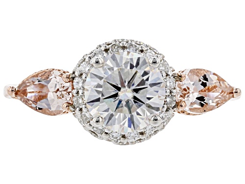 Moissanite Fire® 1.51ctw Dew And .66ctw Morganite 14k Rose Gold Over Silver Ring - Size 5