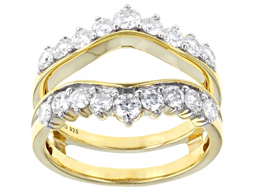 MOISSANITE FIRE(R) 2.16CTW DEW ROUND 14K YELLOW GOLD OVER SILVER RING WITH GUARD - Size 7