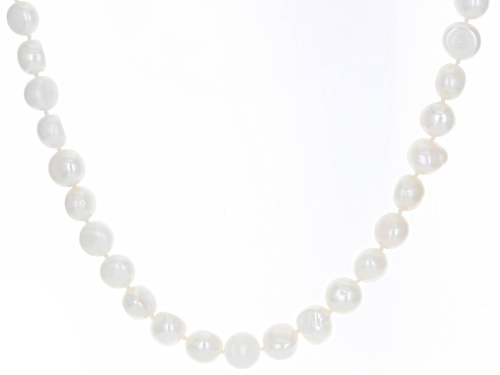 8-9.5mm White Cultured Freshwater Pearl Rhodium Over Silver 18, 24, & 36 Inch Necklace & Earring Set