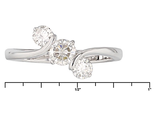 Moissanite Fire® .65ct Diamond Equivalent Weight Round Platineve™ 3 Stone Ring - Size 11