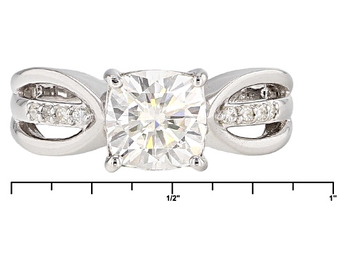 Moissanite Fire® 2.08ctw Dew Cushion Cut And Round Platineve™ Ring - Size 8