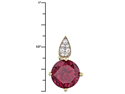 1.80ct Round Grape Color Garnet With .06ctw Round White Zircon 10k Yellow Gold Pendant With Chain.