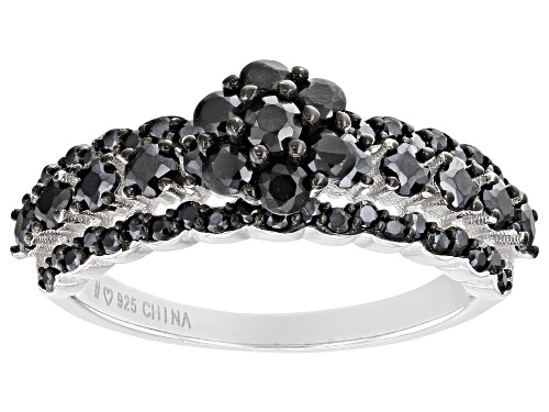 1.95ctw Round Black Spinel Rhodium Over Sterling Silver Set of 2 Rings - Size 7