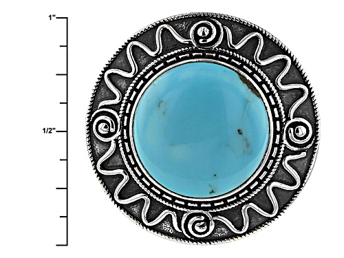 Aztec Style™ 16mm Round Cabochon Campitos Turquoise Sterling Silver Solitaire Ring - Size 5