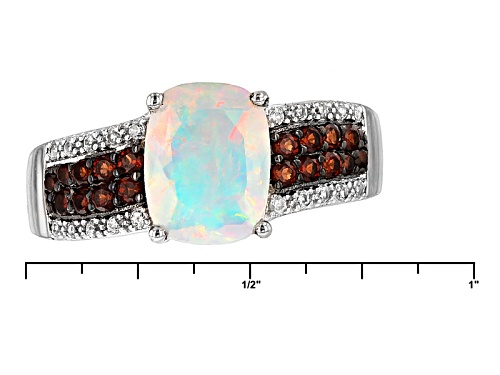 .97ct Ethiopian Opal, .21ctw Vermelho Garnet™, .11ctw White Zircon Silver Ring - Size 6