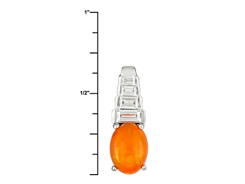 .67ct Oval Orange Ethiopian Opal With .29ctw Baguette White Zircon Silver Pendant With Chain
