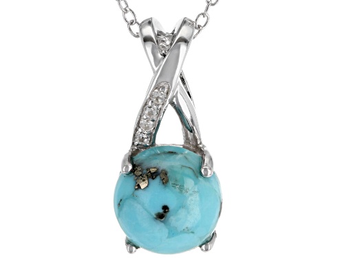 7 & 9mm Turquoise with .12ctw White Zircon Rhodium Over Silver Ring, Earrings & Pendant w/Chain Set