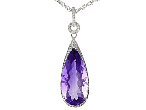 14.45ct Color Change Blue Fluorite And .64ctw White Zircon Rhodium Over Silver Pendant With Chain